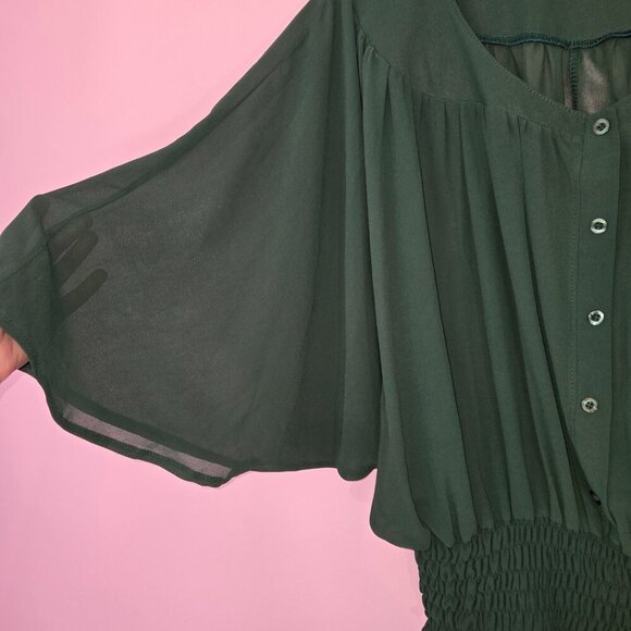 Ice Cube Dolman-Sleeve button up Top in forest green, size XS, Made In ITALY - Picture 3 of 12